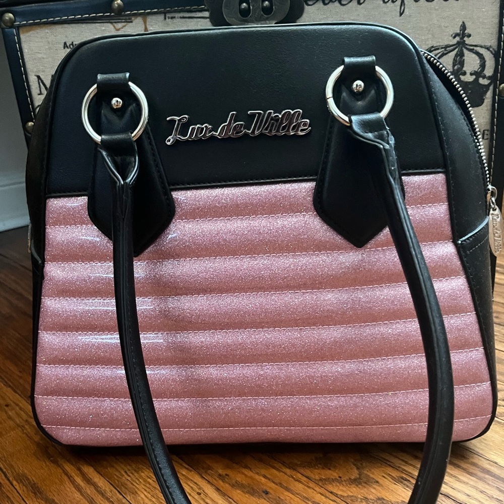Lux de Ville Glittery Pink and Black Blast Off Tote